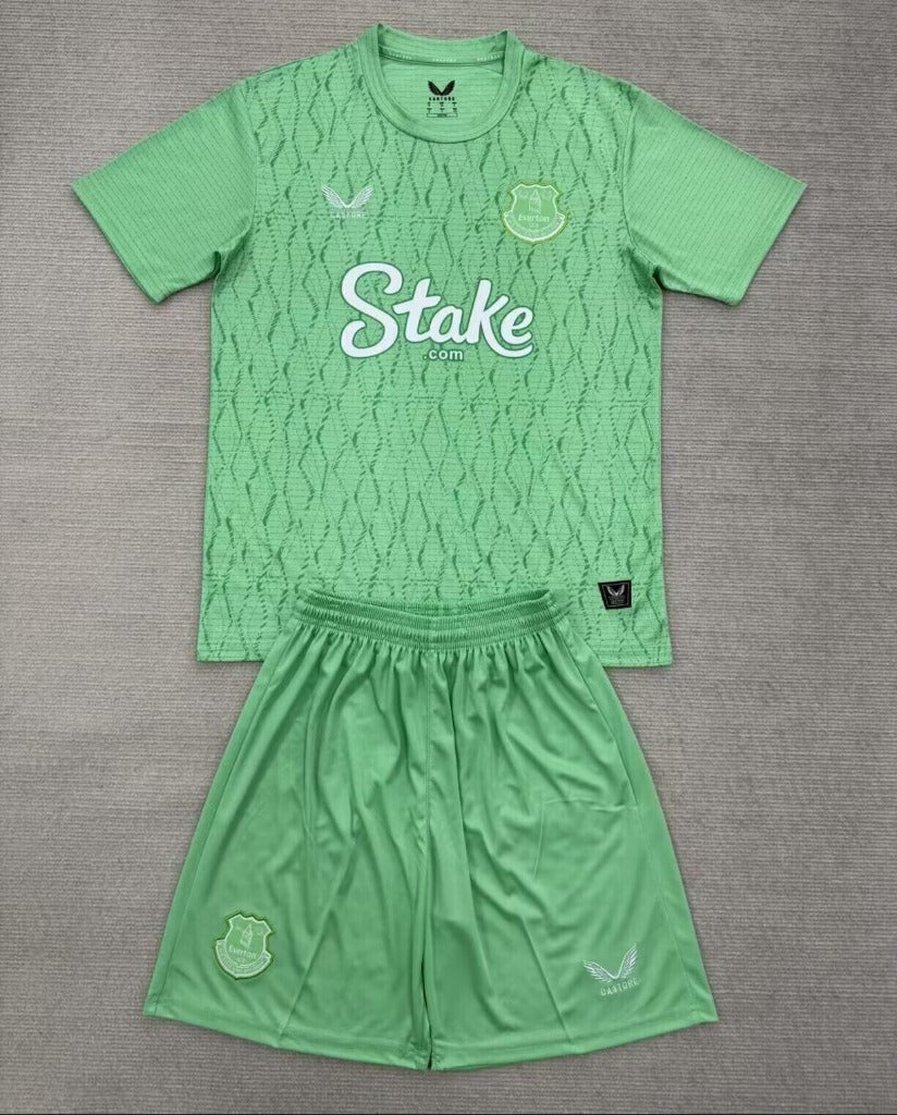 Everton 25/26 Green Goalkeeper Kids Jersey Set
