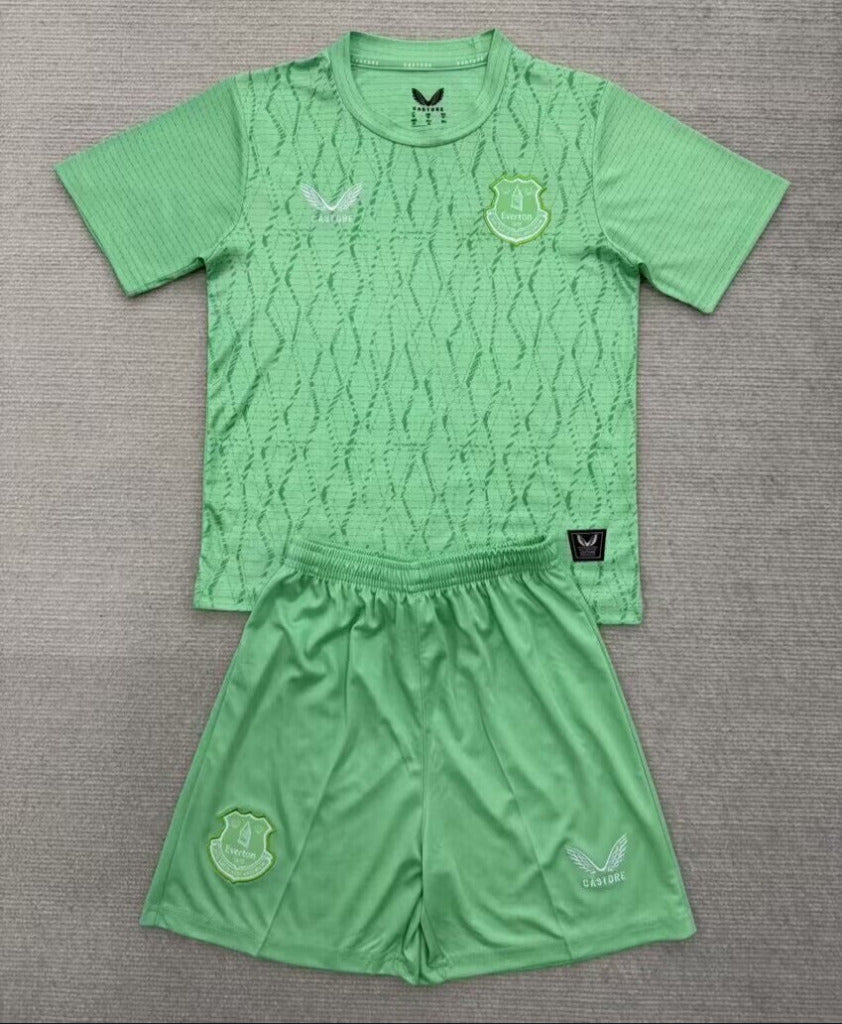 Everton 25/26 Green Goalkeeper Kids Jersey Set