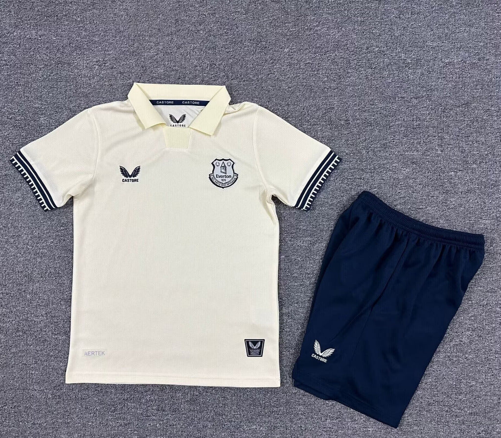 Everton 25/26 Off White Away Kids Jersey Set