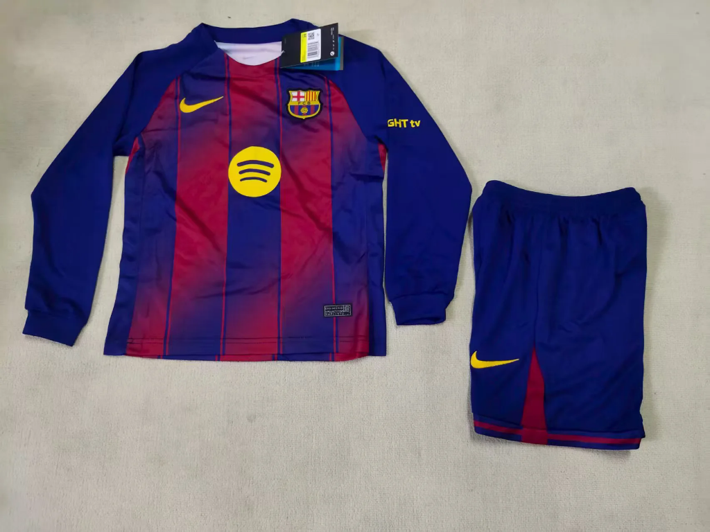 FC Barcelona 25/26 Home Long Sleeve Kids Jersey Set