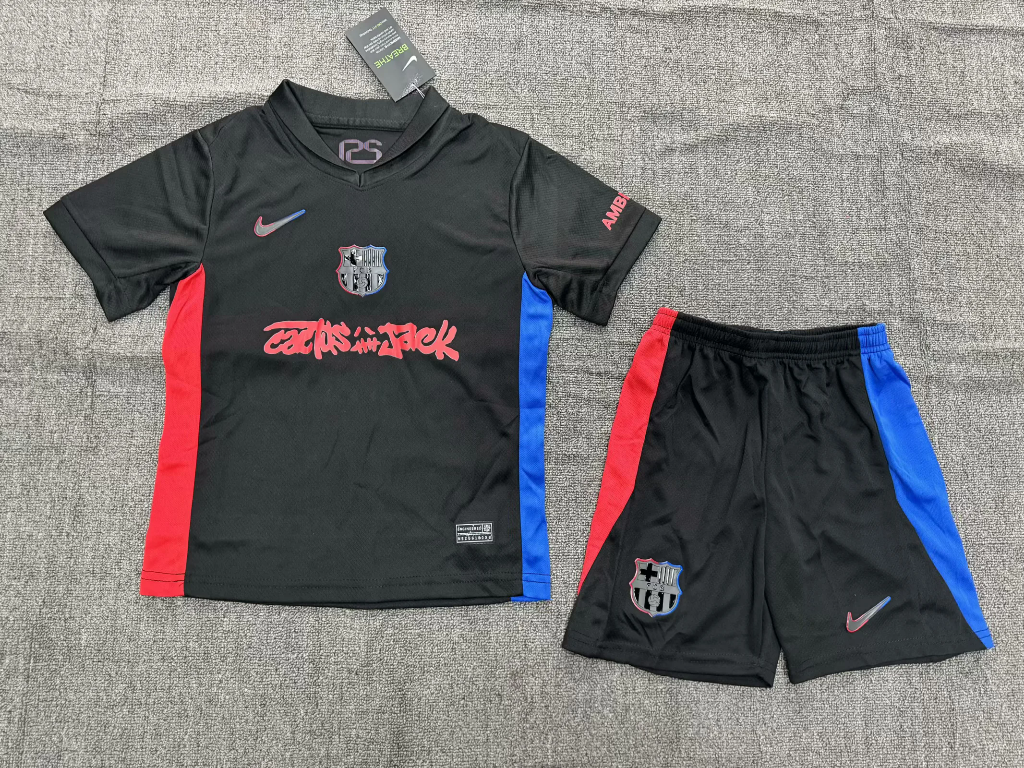 FC Barcelona 25/26 Travis Scott Black Kids Jersey Set