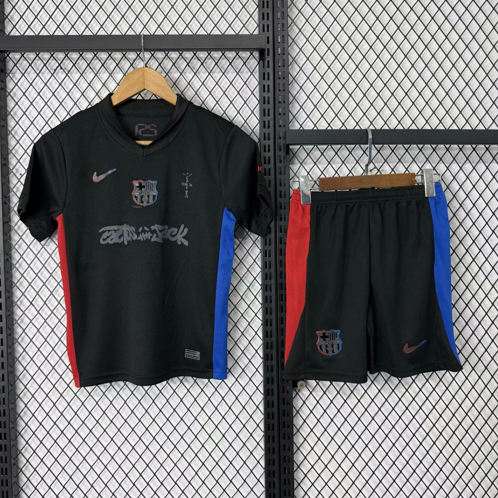 FC Barcelona 25/26 Travis Scott Black Kids Jersey Set