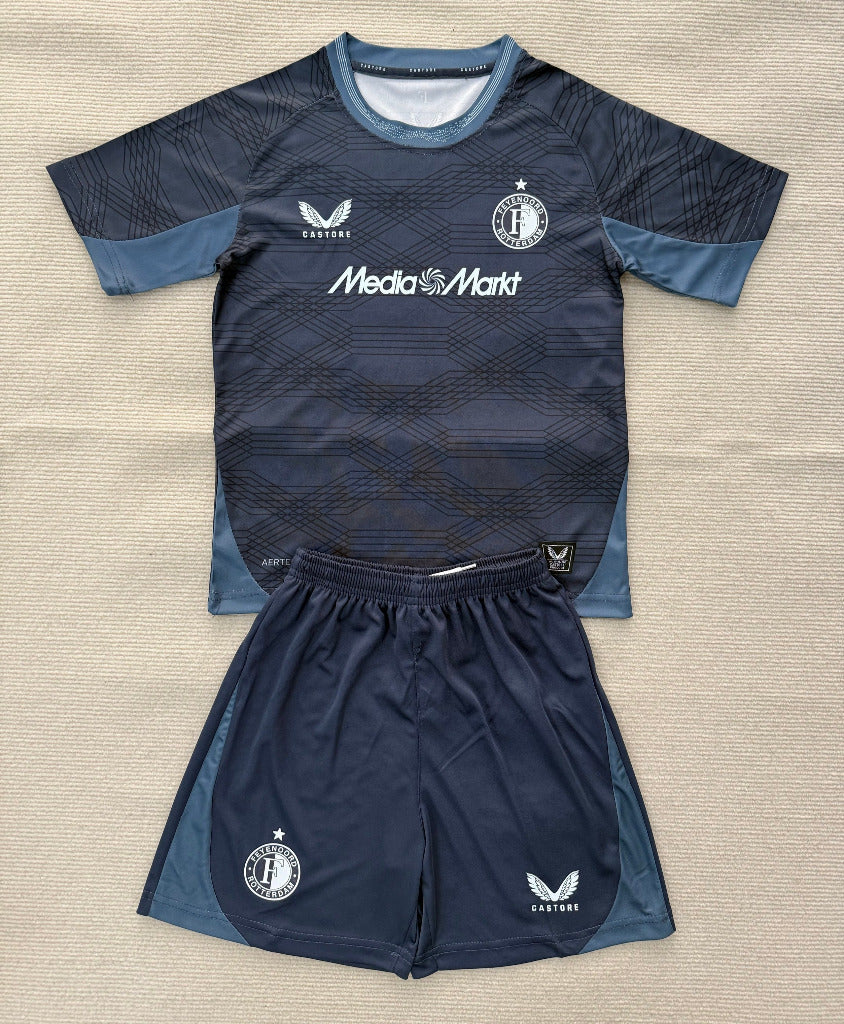 Feyenoord 25/26 Black/Blue Away Kids Jersey Set