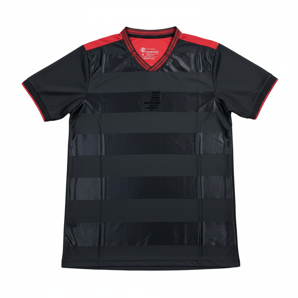 Flamengo 26/27 Black/Dark Gray Striped/Red Trim Jersey