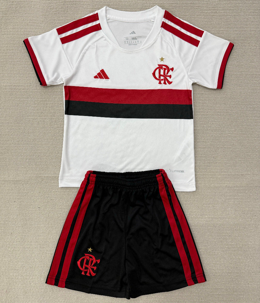 Flamengo 26/27 White/Black/Red Chest Stripe Away Kids Jersey Set