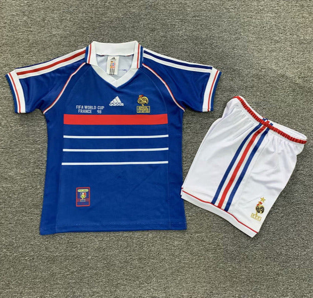 France 1998 Vintage Retro Home Kids Jersey Set