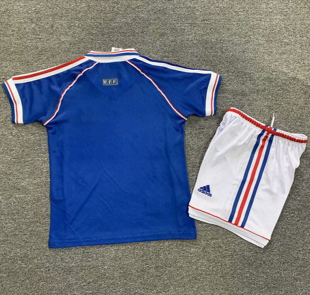 France 1998 Vintage Retro Home Kids Jersey Set