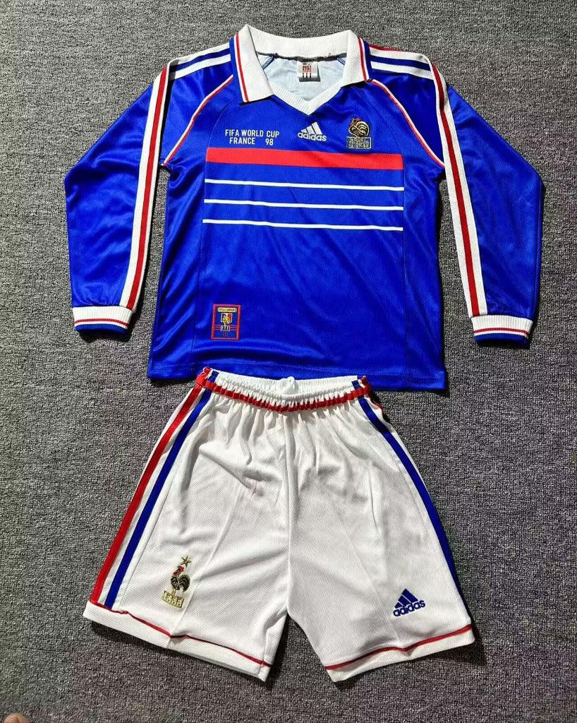 France 1998 Vintage Retro Home Kids Jersey Set