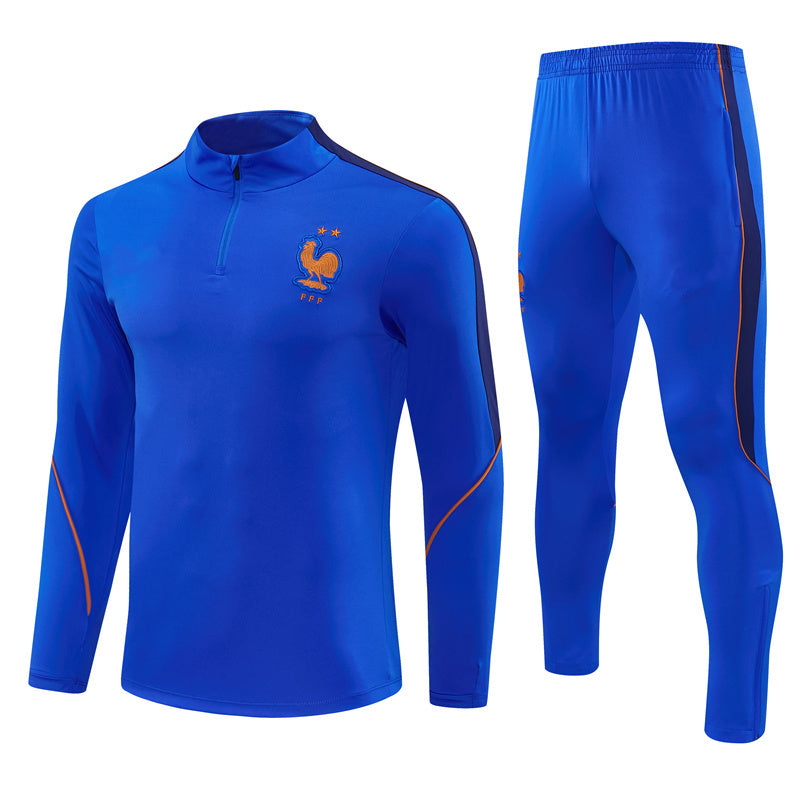 French 26/27 Royal Blue with Red Trim Training Tracksuit Set