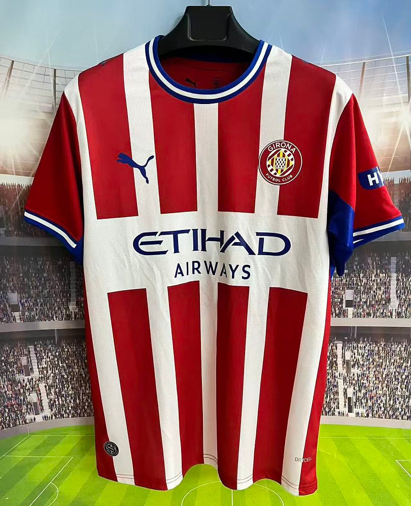 Gerona 26/27 White/Red Stripes Home Jersey