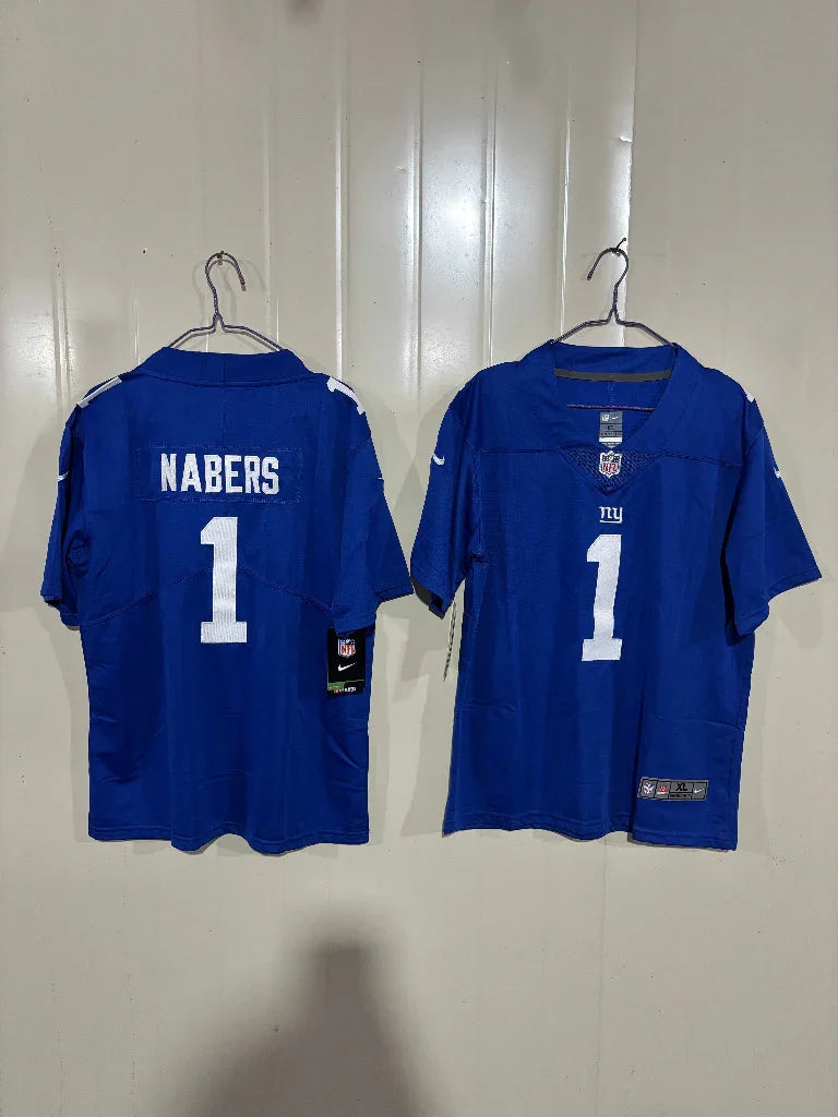 Giants 25/26 Nabers #1 Royal Blue Game Kids Jersey