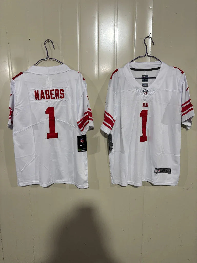 Giants 25/26 Nabers #1 White/Red Game Kids Jersey