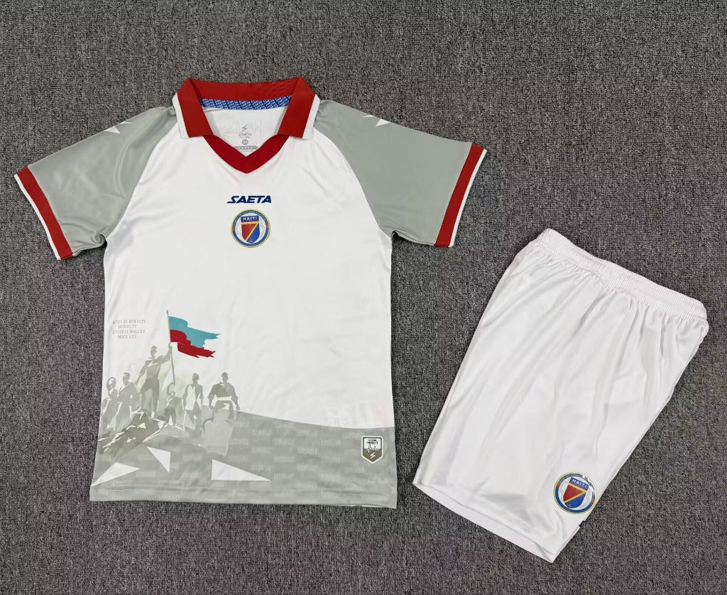 Haiti 2026 World Cup Gray/Red Away Kids Jersey Set