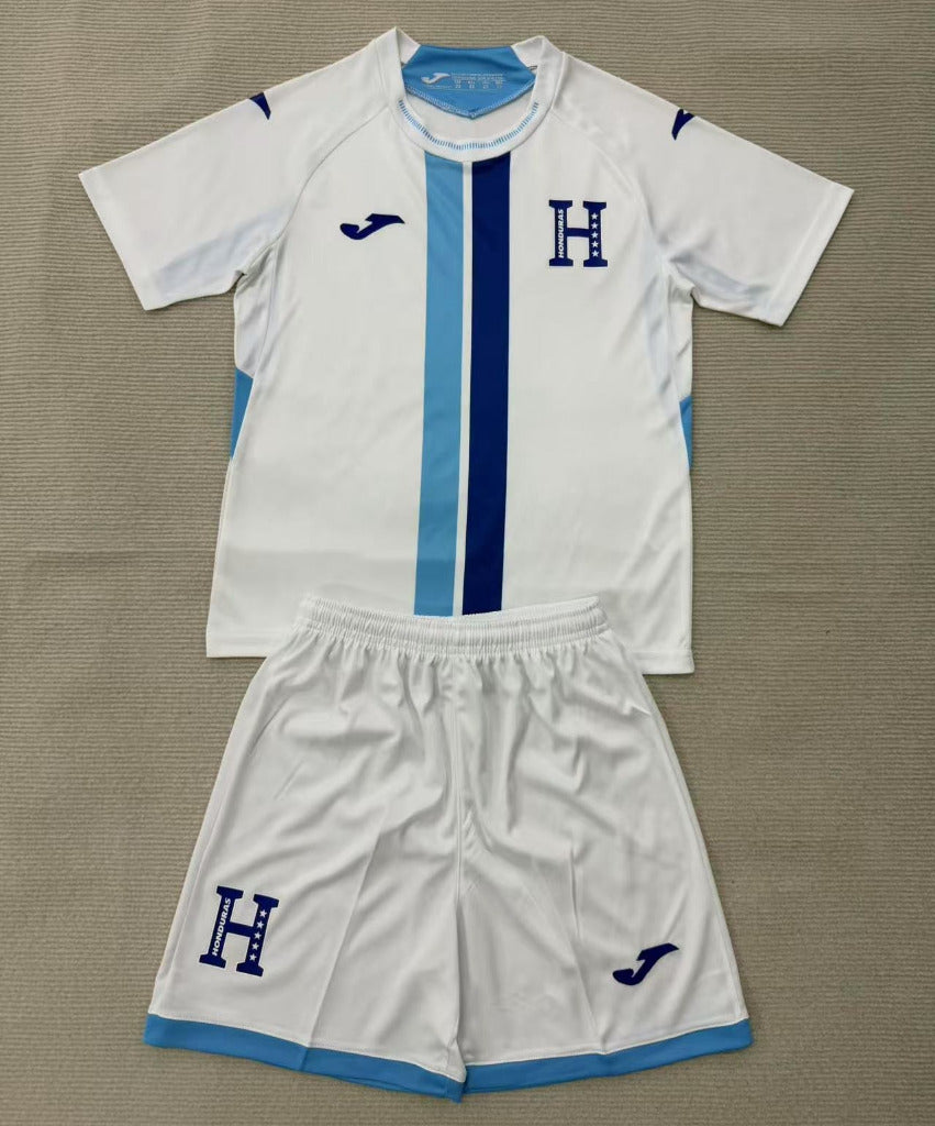 Honduras 26/27 White/Blue/Royal Blue Stripes Home Kids Jersey Set