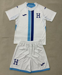 Honduras 26/27 White/Blue/Royal Blue Stripes Home Kids Jersey Set