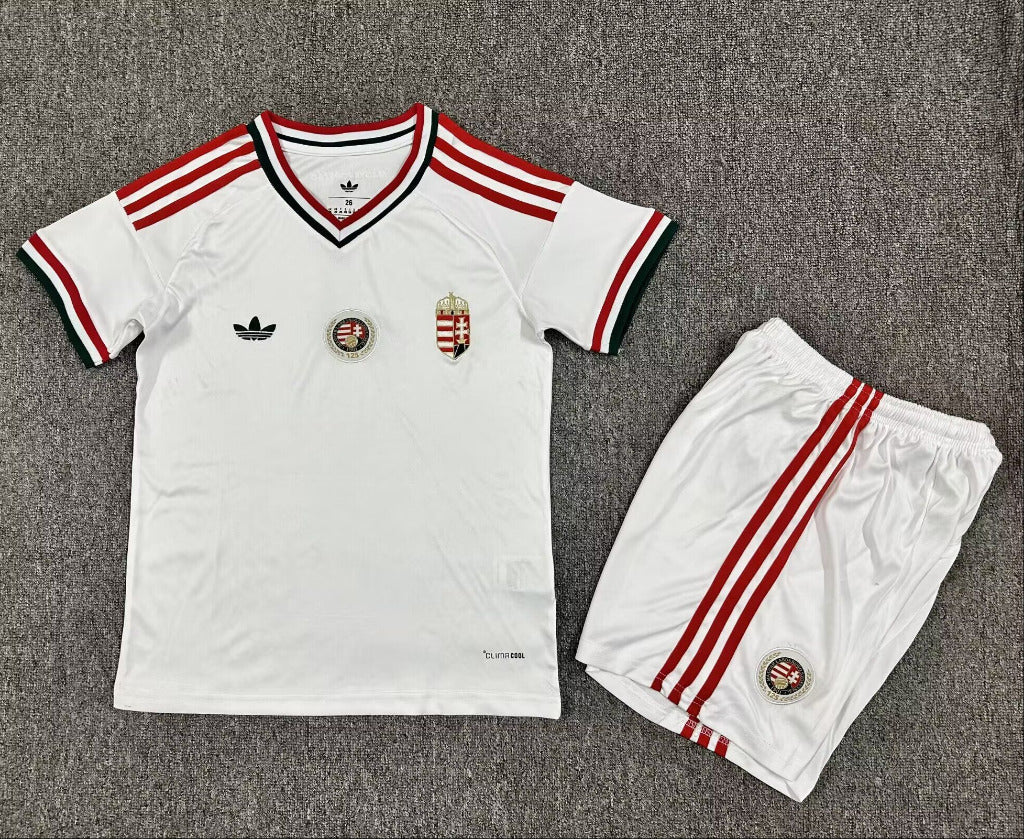 Hungary 2026 White/Red 3 Stripes Away Kids Jersey Set
