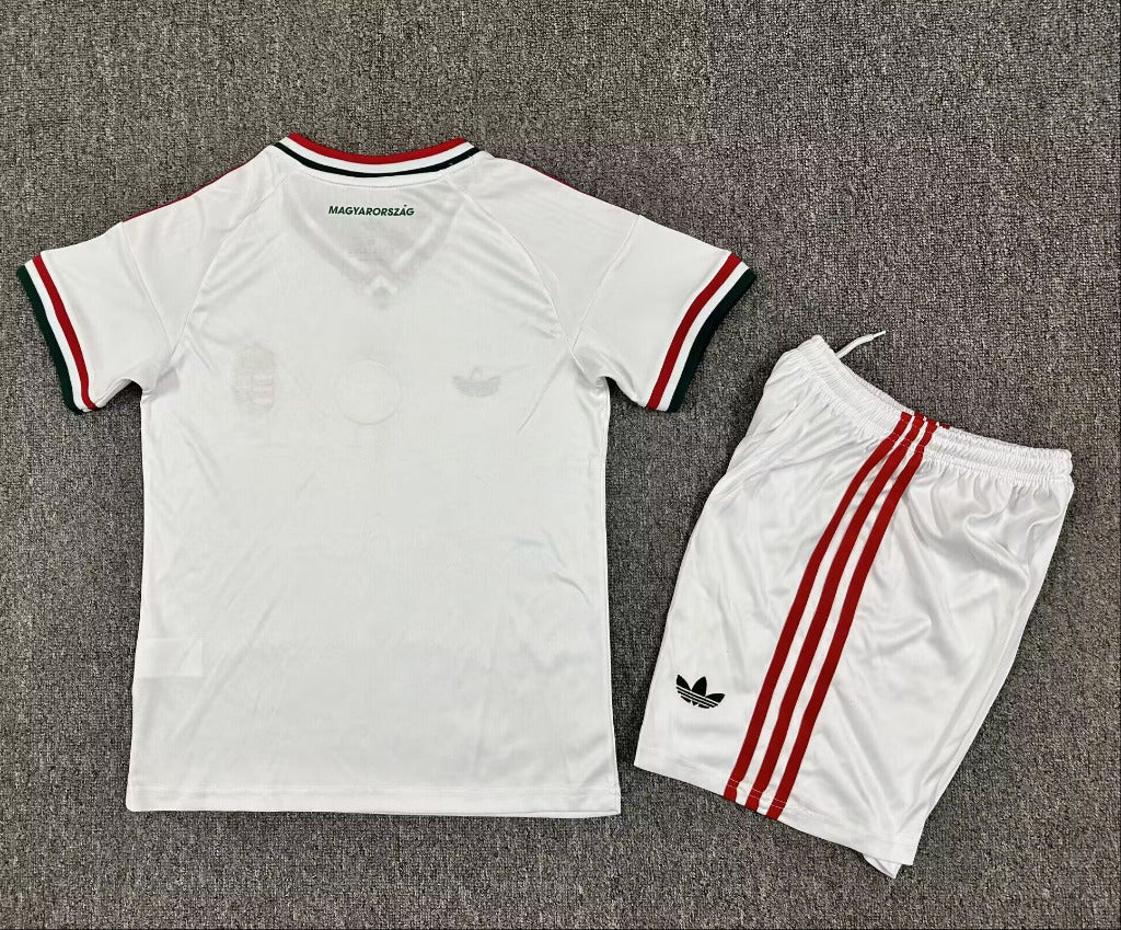 Hungary 2026 White/Red 3 Stripes Away Kids Jersey Set