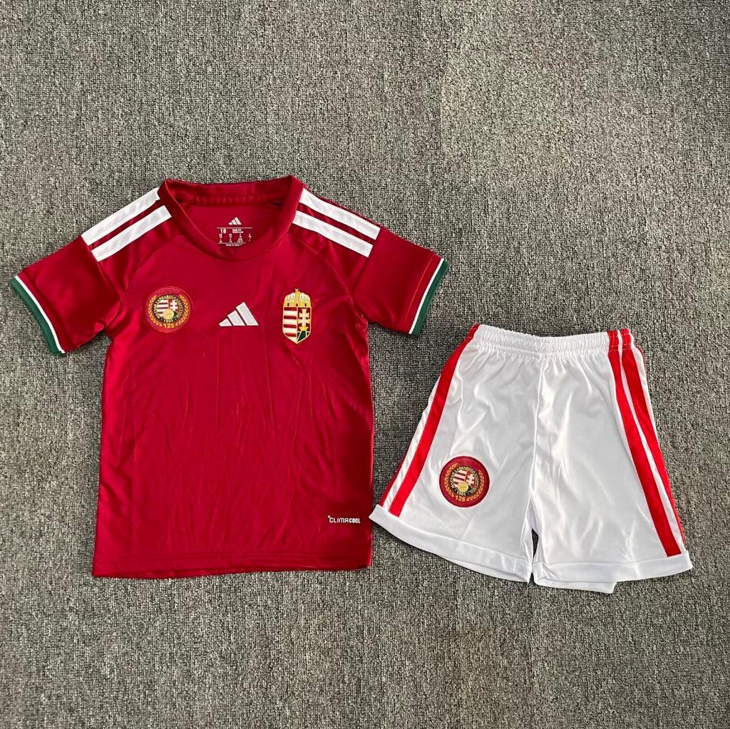 Hungary 26/27 Red/White 2 Stripes Home kids Jersey Set