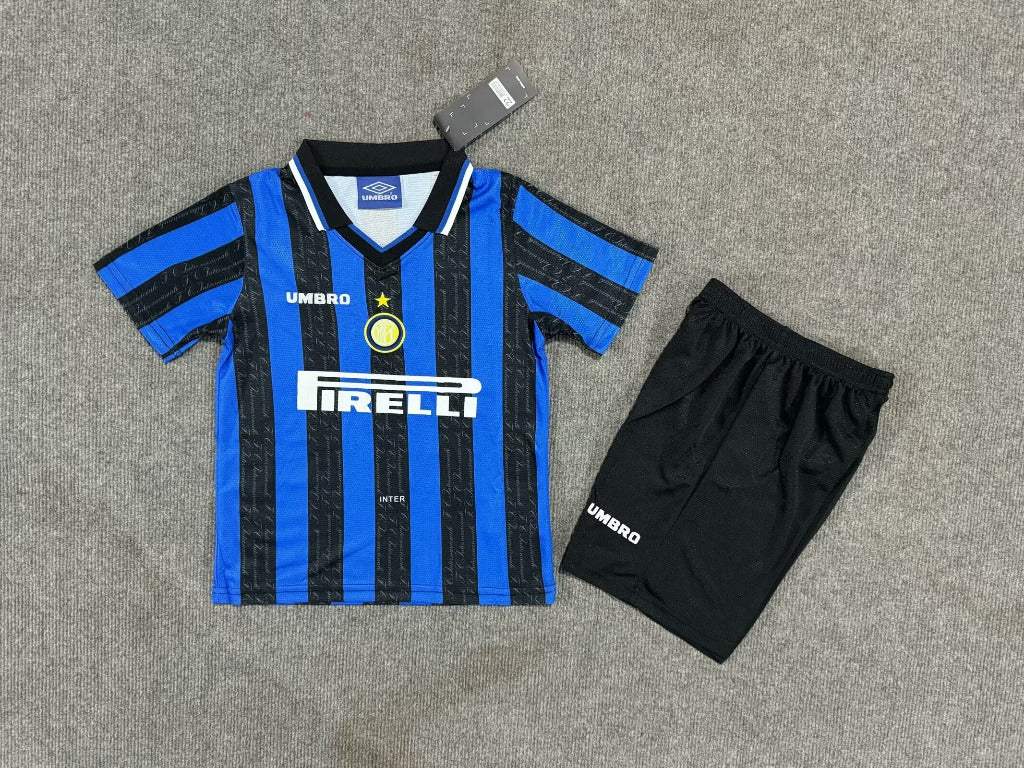Inter Milan 1997/98 Vintage Retro Blue/Black Home Kids Jersey Set