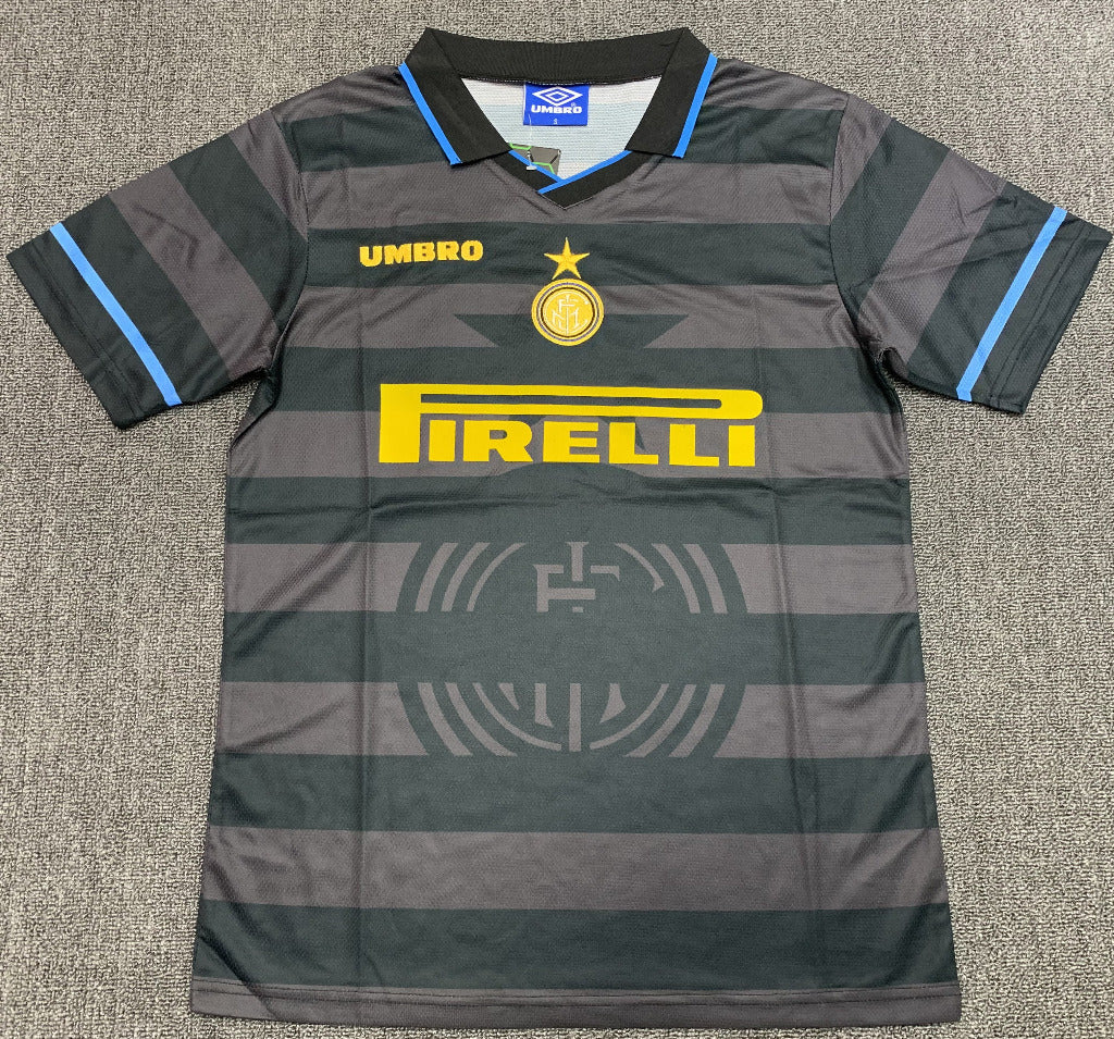 Inter Milan 1997/98 Vintage Retro Second Away Black and Gray Jersey