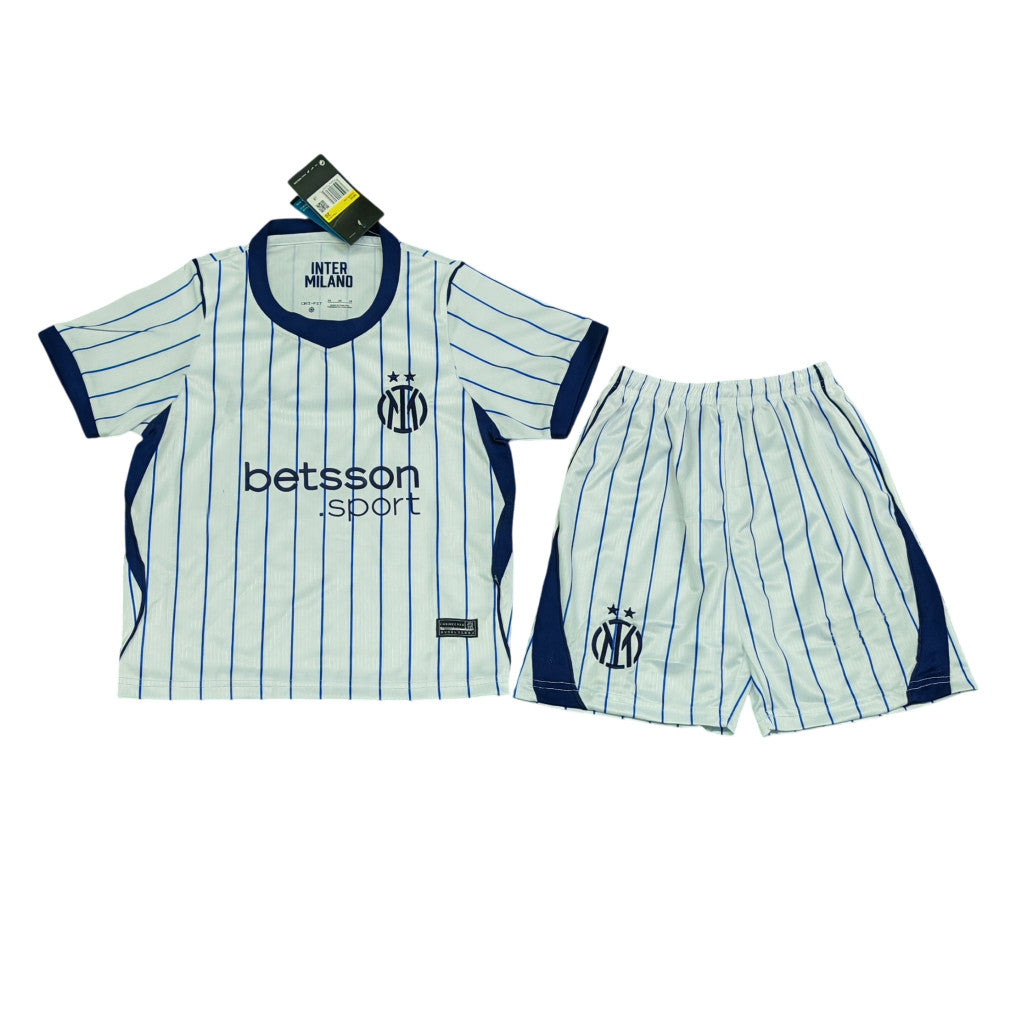 Inter Milan 26/27 White/Navy/Blue Stripes Away Kids Jersey Set
