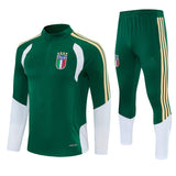 Italian 2627 Green/White/Yellow Stripes Training Tracksuit Set