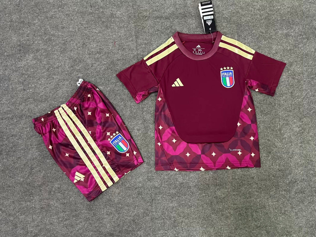 Italy 2026 Burgundy Home Goalkeeper Kids Jersey Set