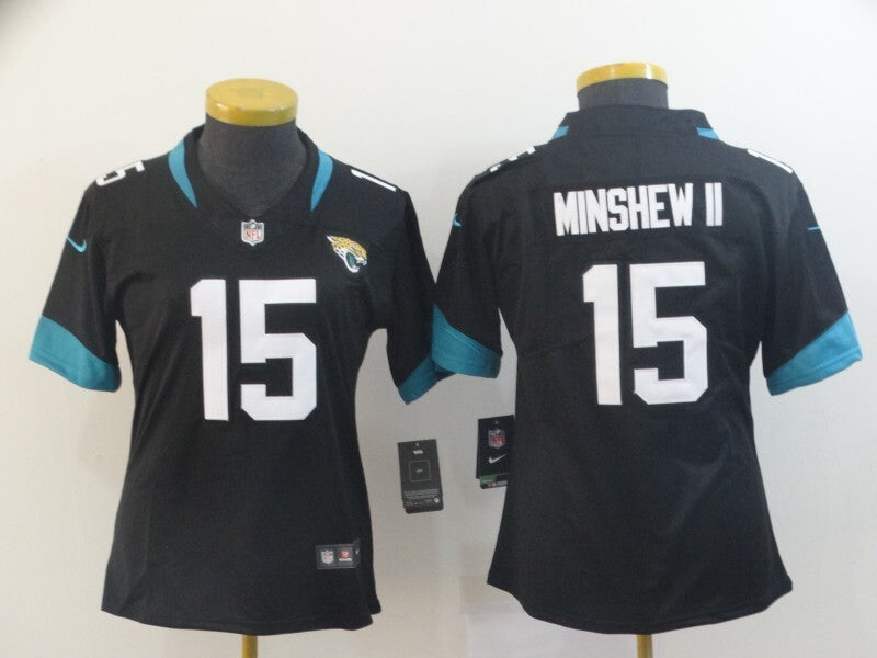 Jaguars 2021/22 Minshew II #15 Black/White/Blue Women NFL Jersey