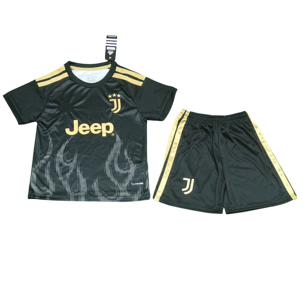 Juventus 26/27 Black/Gold Stripes 3rd Kids Jersey Set