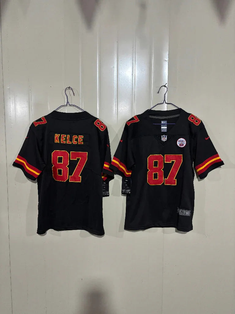 Kansas City Chiefs 25/26 Kelce #87 Black/Yellow Game Kids Jersey