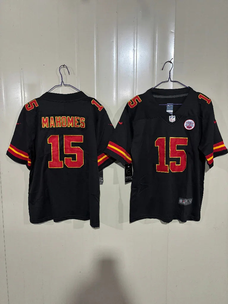 Kansas City Chiefs 25/26 Mahomes #15 Black/Yellow Game Kids Jersey
