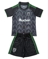 Lecce 26/27 Black/Green Stripes Away Kids Jersey Set