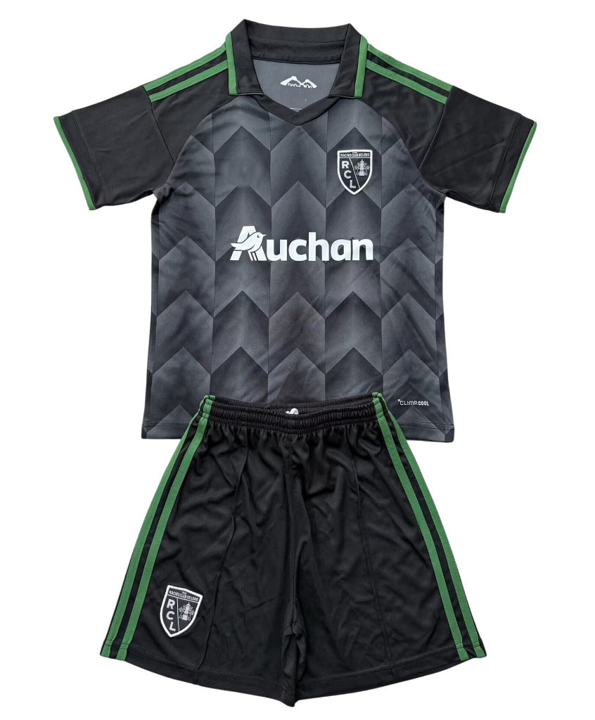 Lecce 26/27 Black/Green Stripes Away Kids Jersey Set