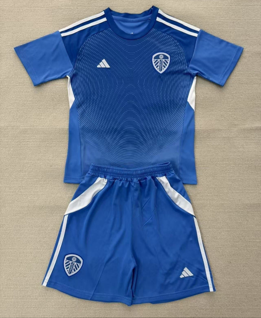 Leeds United 25/26 Blue Goalkeeper Kids Jersey Set