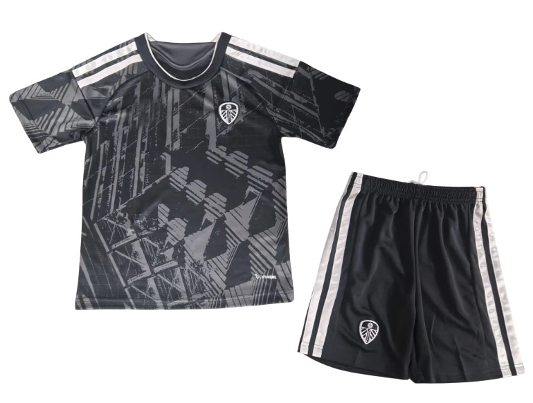 Leeds United 26/27 Black/White Stripes Third Kids Jersey Set