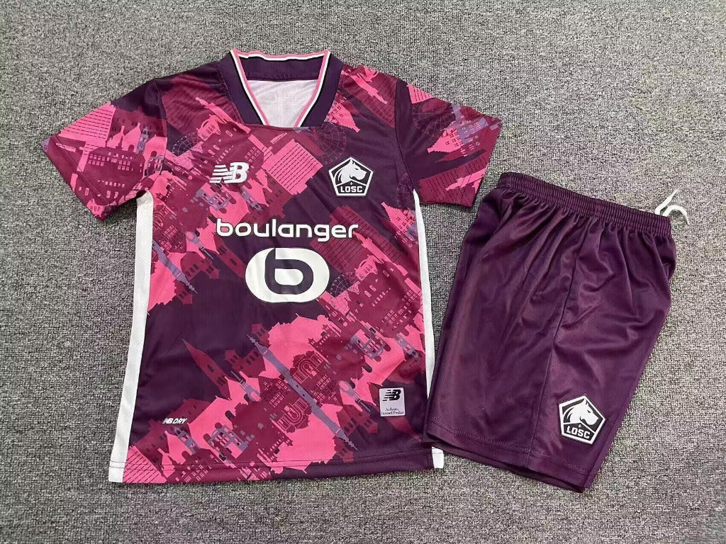 Lille 25/26 Pink/Maroon Away Kids Jersey Set