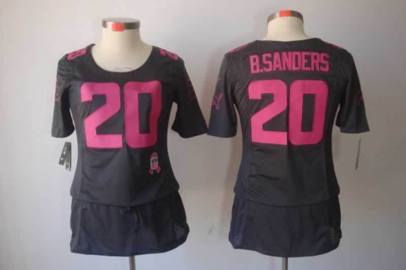 Lions 2021/22 Barry Sanders #20 Black/Pink Women NFL Jersey