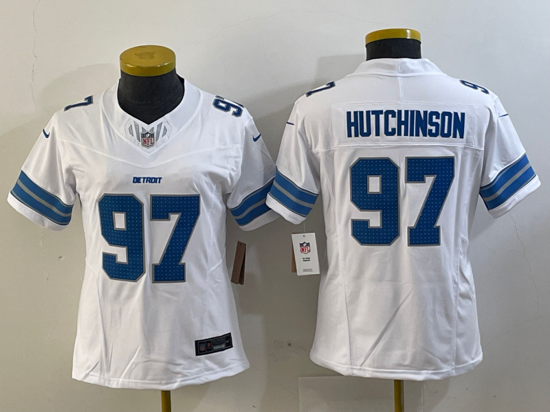 Lions 2023/24 Hutchinson #97 White/Blue Women NFL Jersey