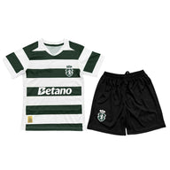 Lisbon 26/27 Green/White Stripes Home Kids Jersey Set