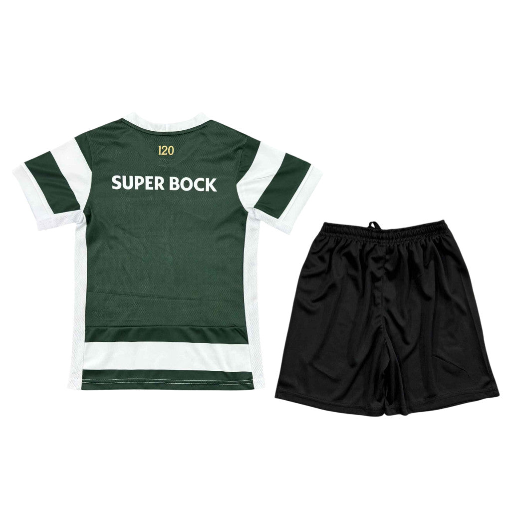 Lisbon 26/27 Green/White Stripes Home Kids Jersey Set