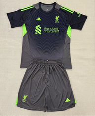 Liverpool 25/26 Black/Green Goalkeeper Kids Jersey Set