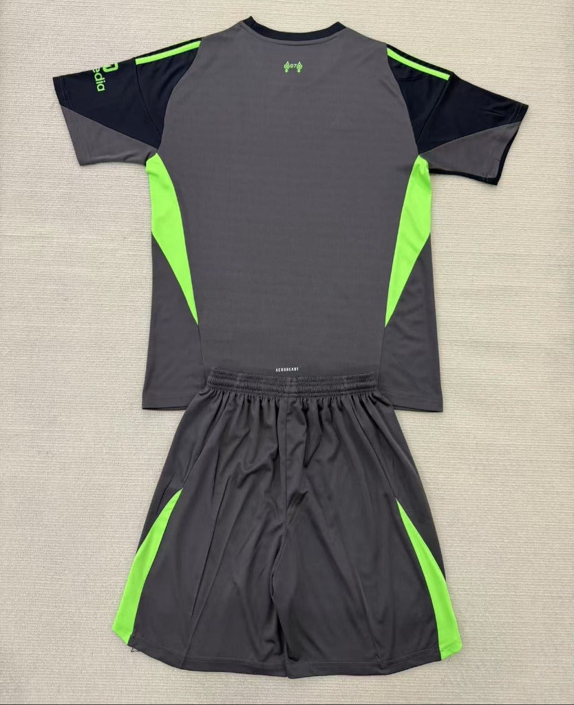 Liverpool 25/26 Black/Green Goalkeeper Kids Jersey Set