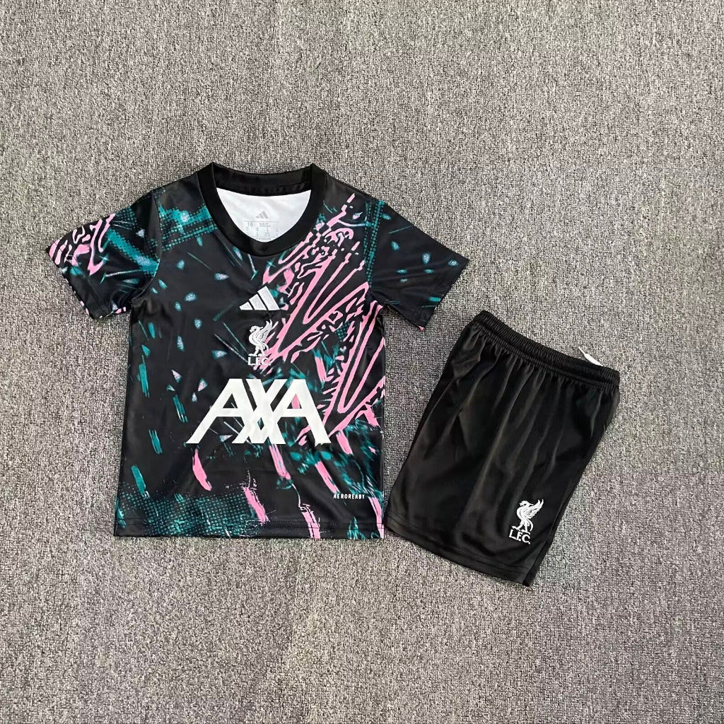 Liverpool 25/26 Black/Pink Pre-match Kids Jersey Set