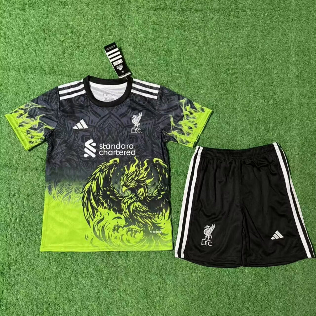 Liverpool 25/26 Green/Black Bird Kids Jersey Set