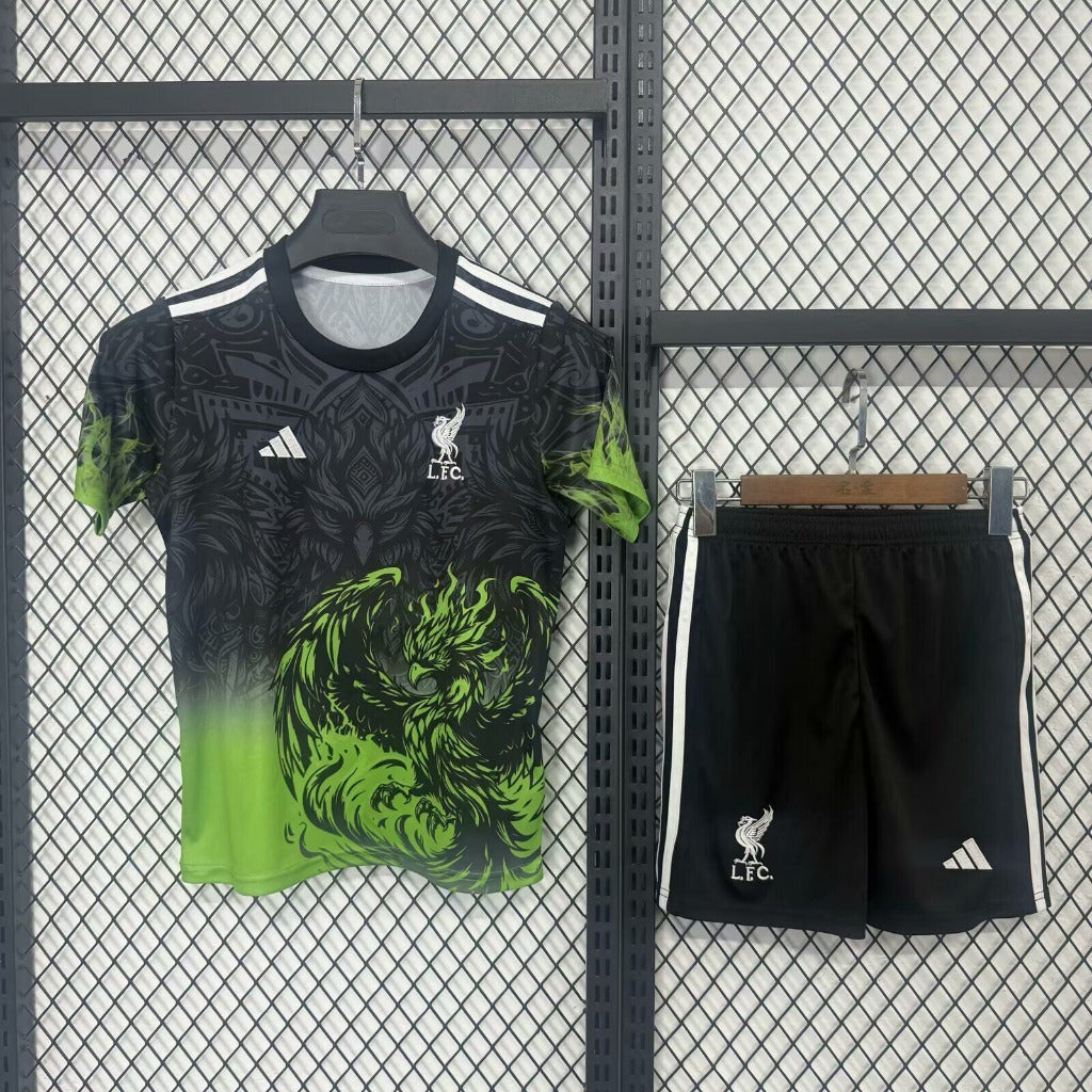 Liverpool 25/26 Green/Black Bird Kids Jersey Set