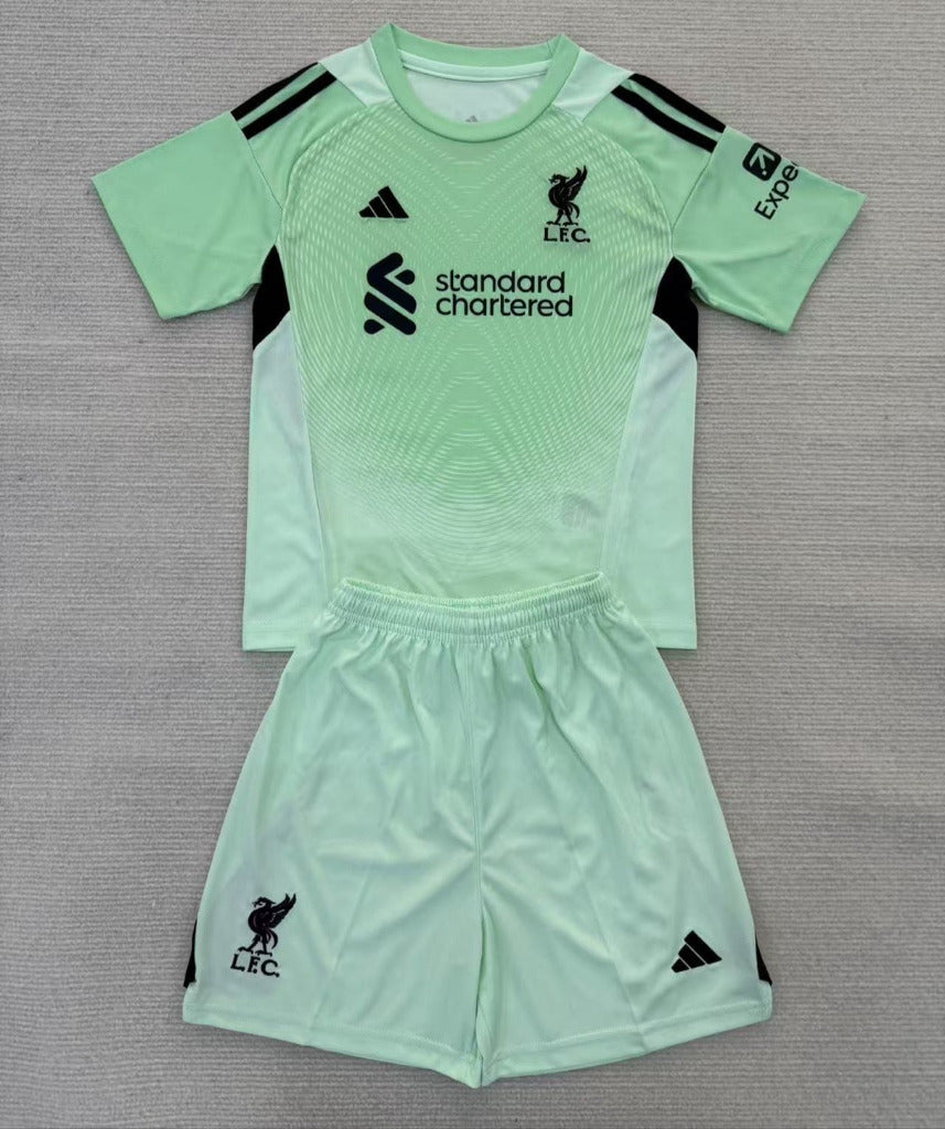 Liverpool 25/26 Green Goalkeeper Kids Jersey Set