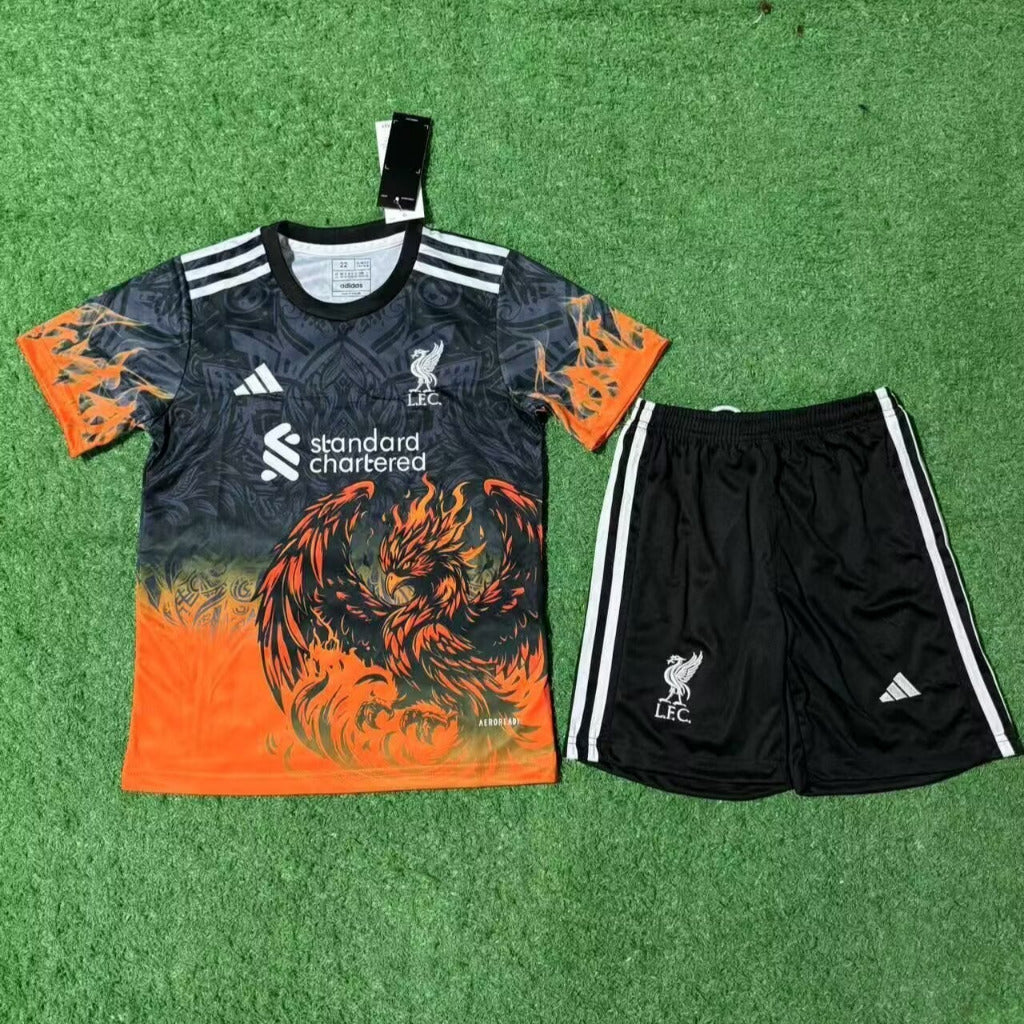 Liverpool 25/26 Orange/Black Bird Kids Jersey Set