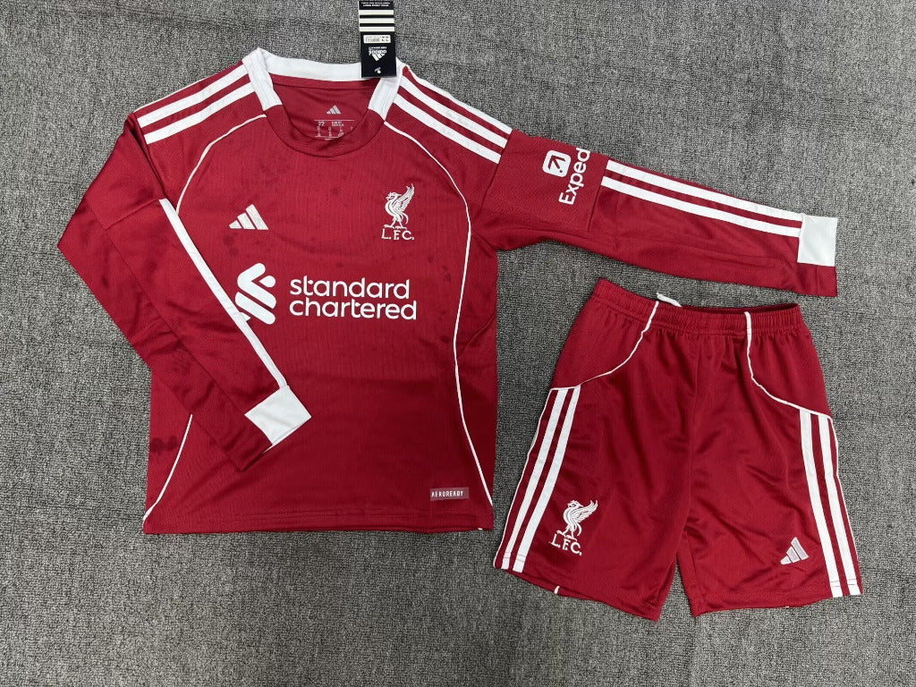 Liverpool 25/26 Red Home Long Sleeve Kids Jersey Set