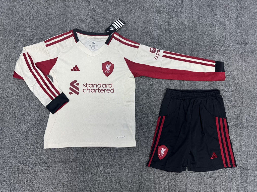 Liverpool 25/26 Red/White Away Long Sleeve Kids Jersey Set