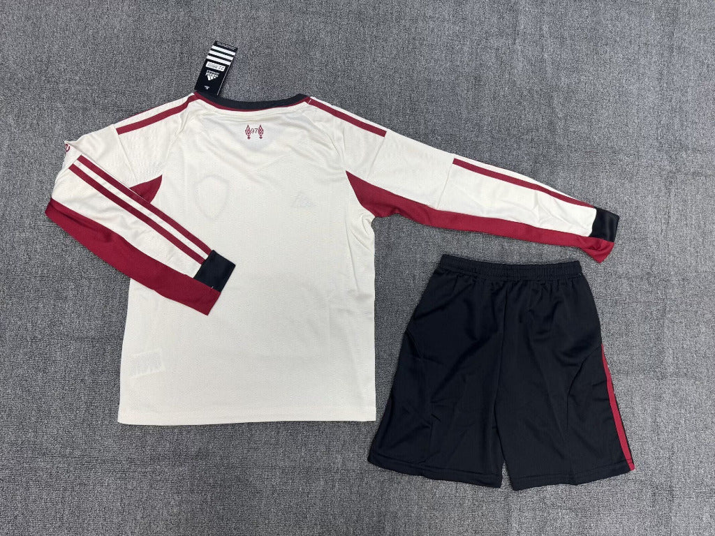 Liverpool 25/26 Red/White Away Long Sleeve Kids Jersey Set